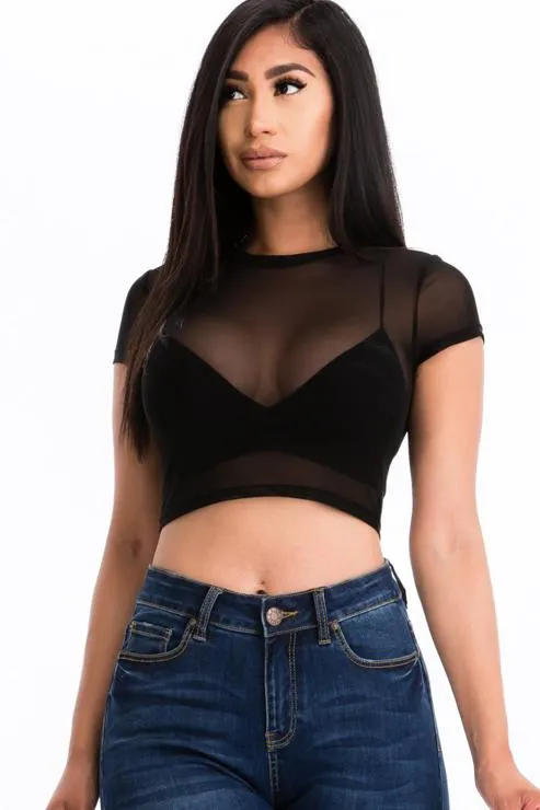 Sexy Mesh Sheer Short Sleeve Crop Top (CAPELLA)