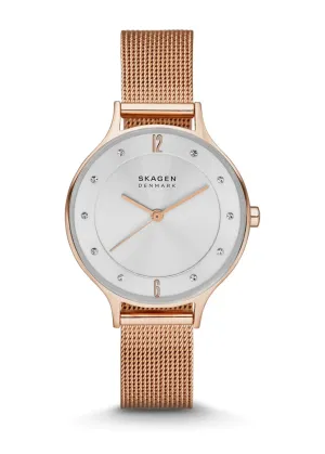 SKAGEN ANITA LILLE WHITE/SILVER DIAL MESH ROSE GOLD BRACELET SKW2151