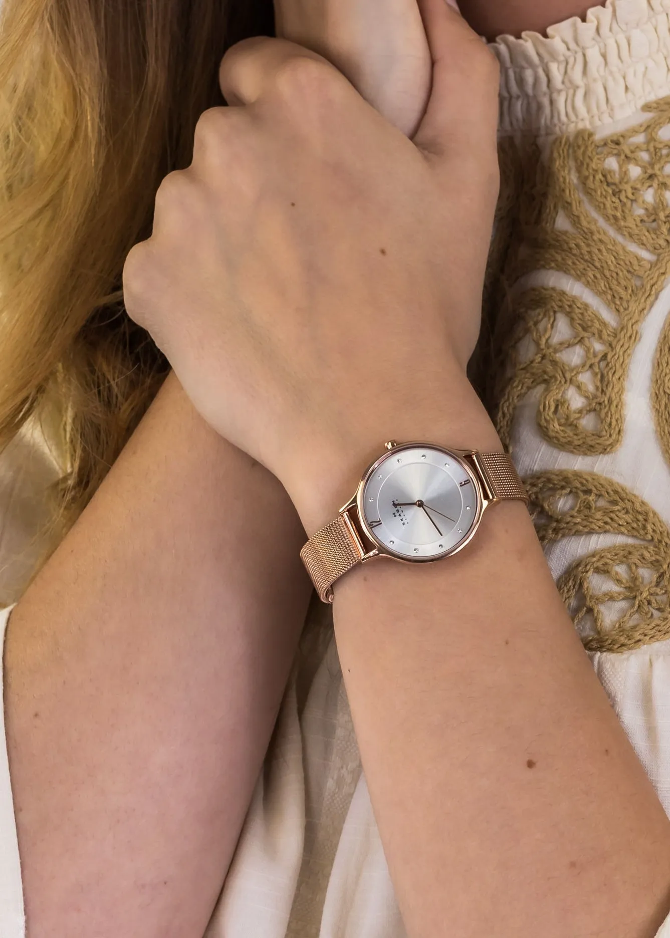 SKAGEN ANITA LILLE WHITE/SILVER DIAL MESH ROSE GOLD BRACELET SKW2151