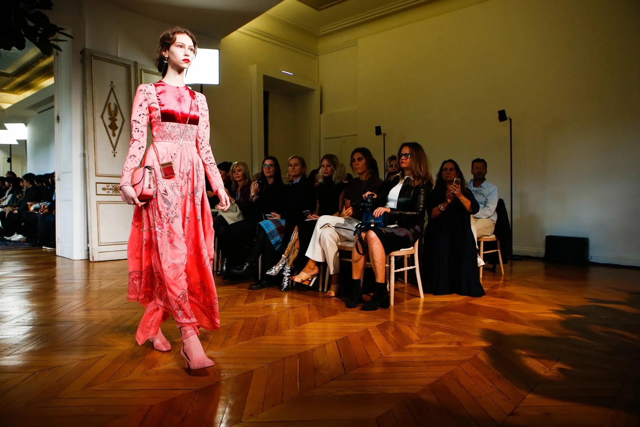Spring 2017 Valentino by PierPaolo Piccioli Runway Look 12 Zandra Print Pink Silk Dress