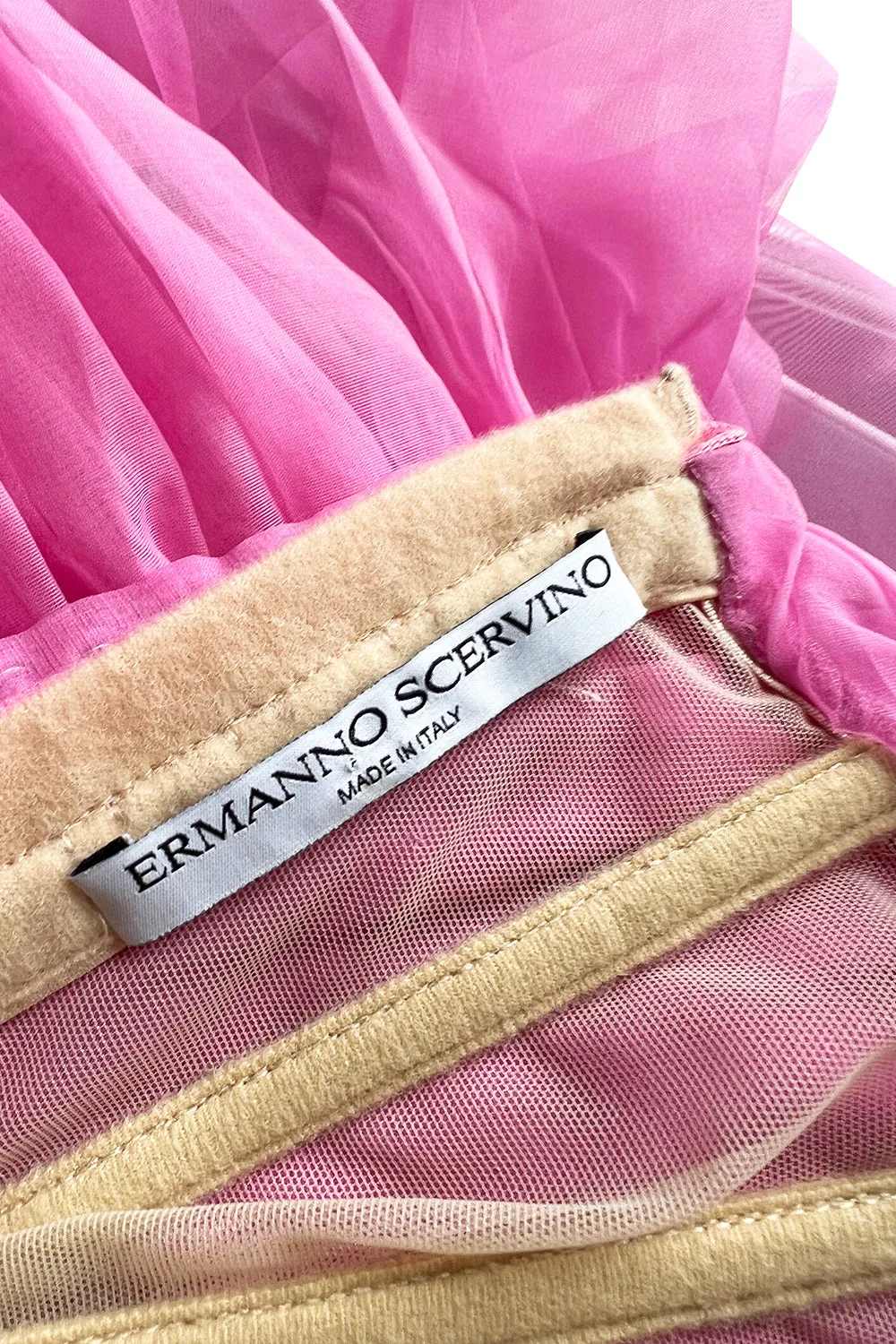 Stunning 2018 Ermanno Scervino Strapless Vibrant Pink Chiffon Dress w Bustle Skirting