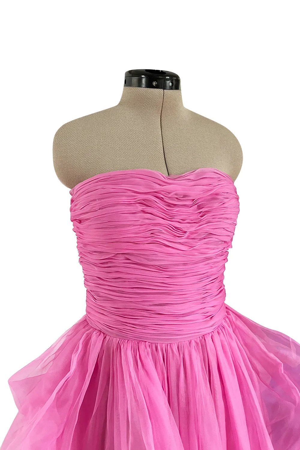 Stunning 2018 Ermanno Scervino Strapless Vibrant Pink Chiffon Dress w Bustle Skirting
