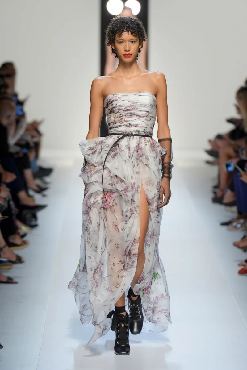 Stunning 2018 Ermanno Scervino Strapless Vibrant Pink Chiffon Dress w Bustle Skirting