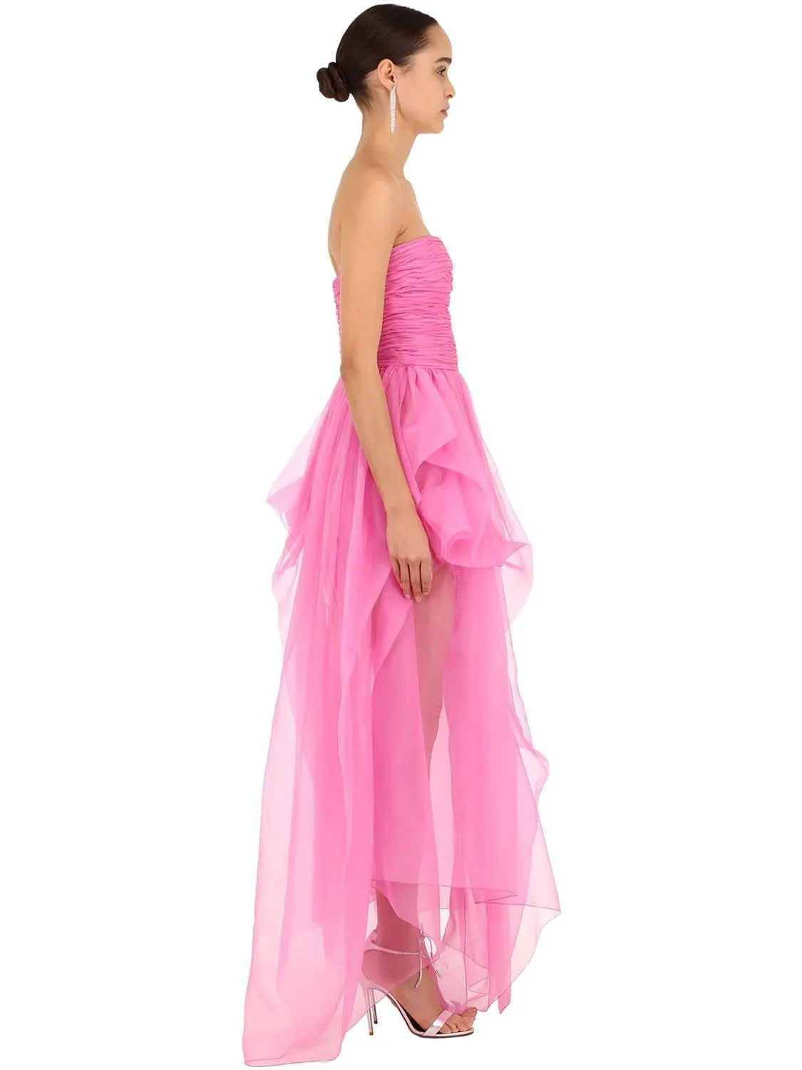 Stunning 2018 Ermanno Scervino Strapless Vibrant Pink Chiffon Dress w Bustle Skirting