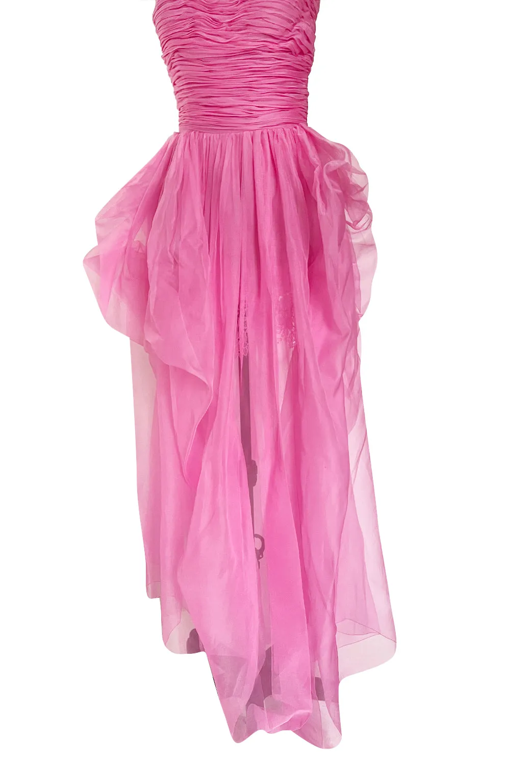 Stunning 2018 Ermanno Scervino Strapless Vibrant Pink Chiffon Dress w Bustle Skirting
