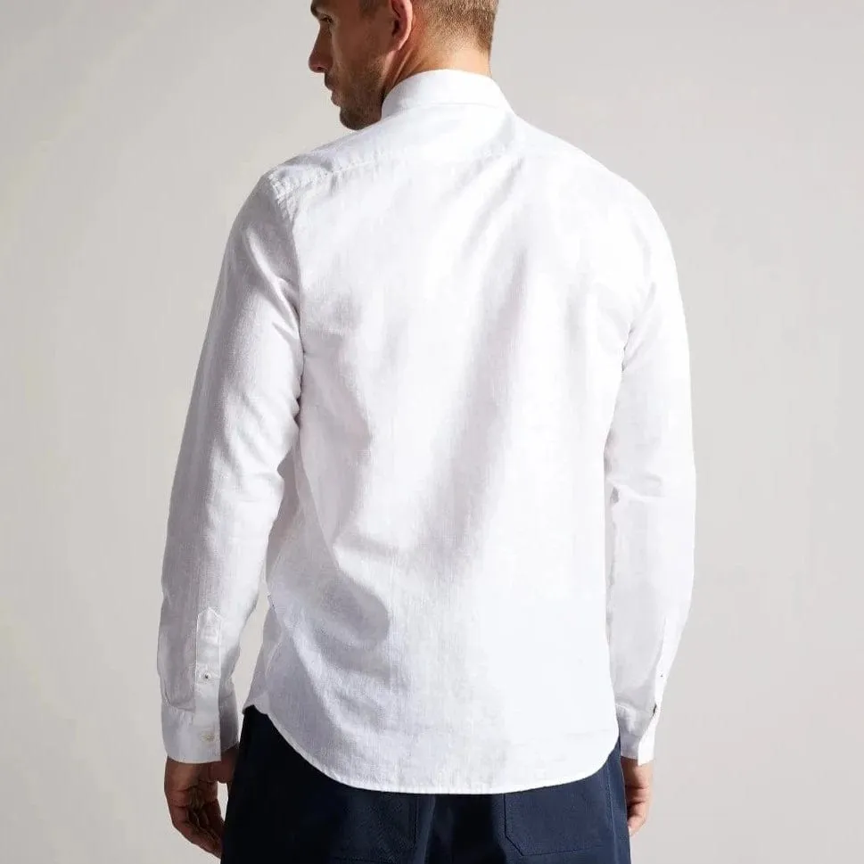 Ted Baker Remark Long Sleeve Linen Shirt In White