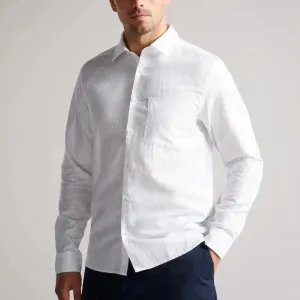Ted Baker Remark Long Sleeve Linen Shirt In White
