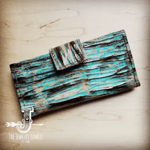 The Jewelry Junkie Embossed Leather Wallet-Turquoise Chateau with Snap 301w