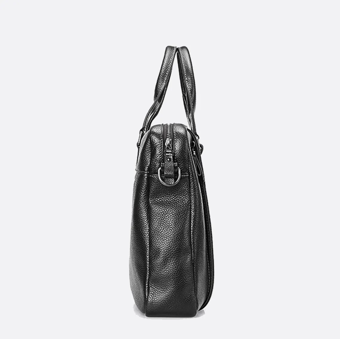 Unisex genuine cowhide leather top handle briefcase seam design