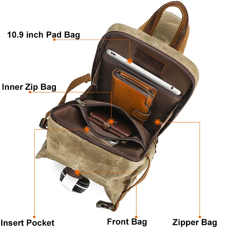 Vintage Canvas Chest Bag Sling Crossbody Bag Travel Bag