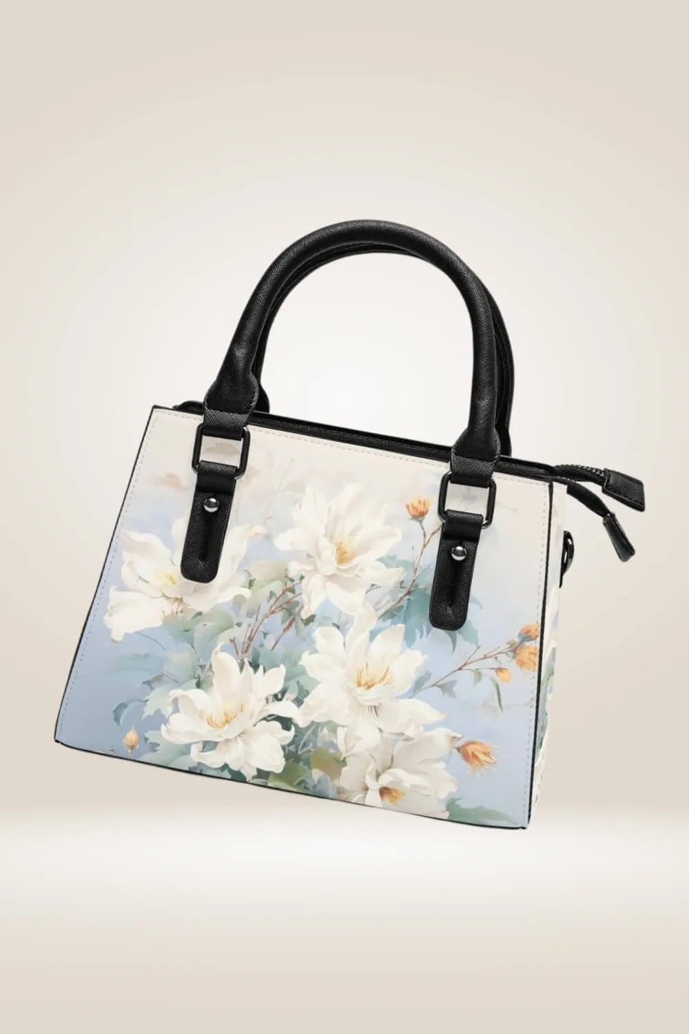 White Flowers Blue Satchel Bag