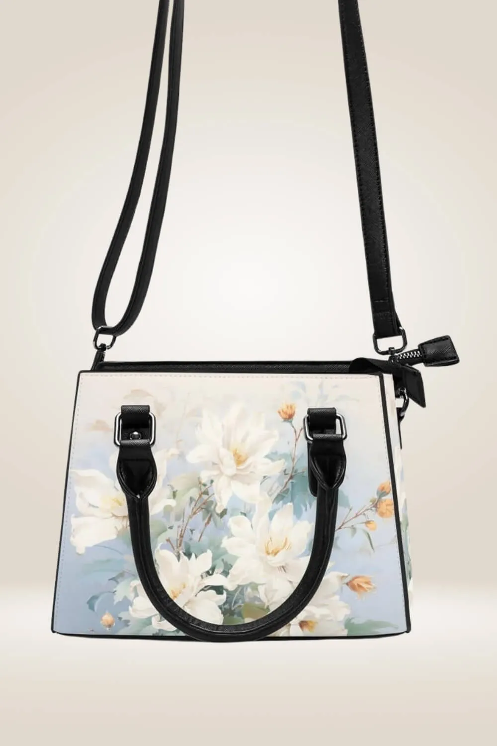 White Flowers Blue Satchel Bag