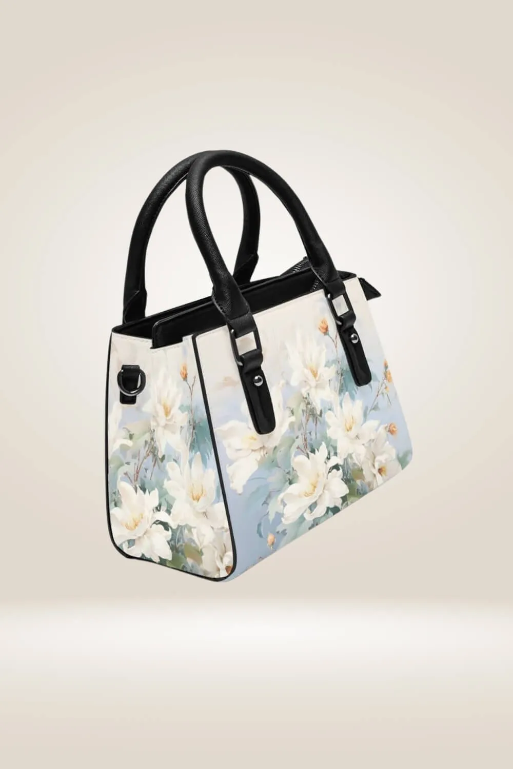 White Flowers Blue Satchel Bag