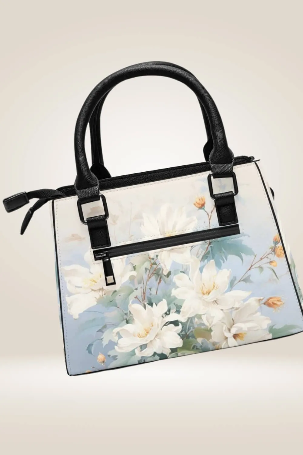 White Flowers Blue Satchel Bag