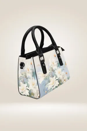 White Flowers Blue Satchel Bag