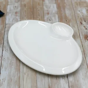 White Oval Platter With Sauce Compartment 12" inch | 30 Cm