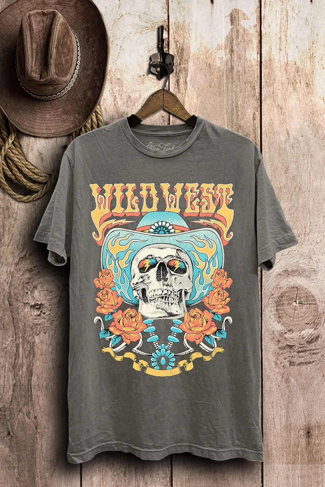 Wild West Skull Graphic T (Stone Gray)