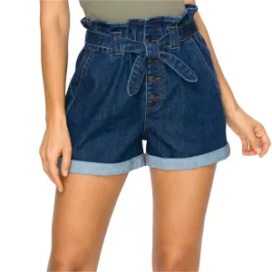 Women's High-Rise Paper Bag Trouser Pocket Denim Shorts