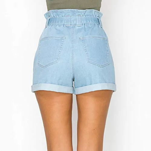 Women's High-Rise Paper Bag Trouser Pocket Denim Shorts