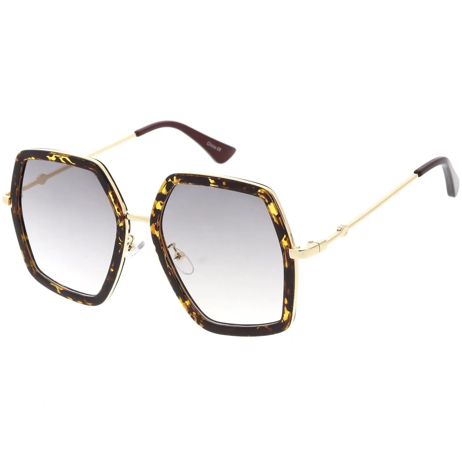 Women's Oversize Metal Fashion Flat Lens Geometric Sunglasses C527