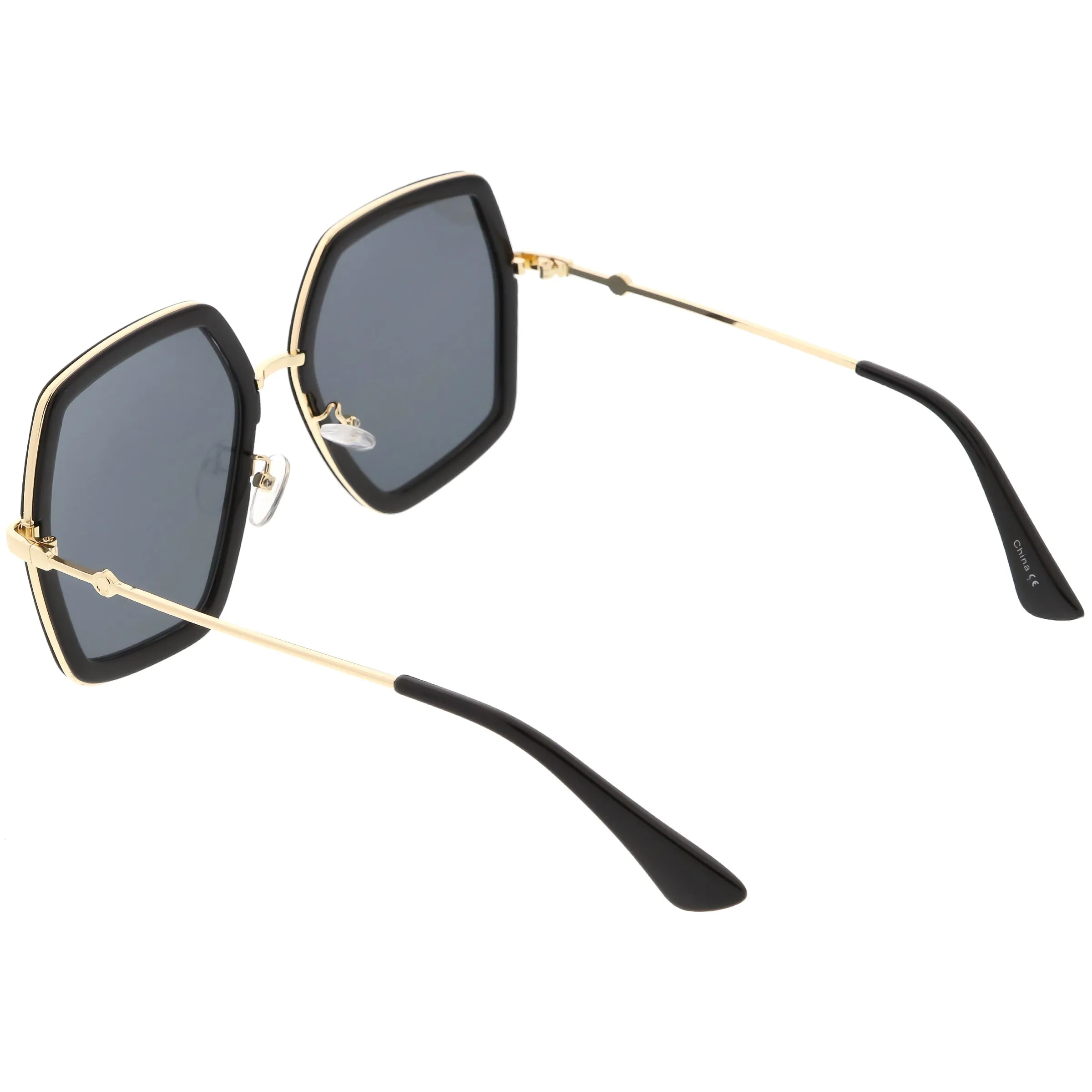 Women's Oversize Metal Fashion Flat Lens Geometric Sunglasses C527