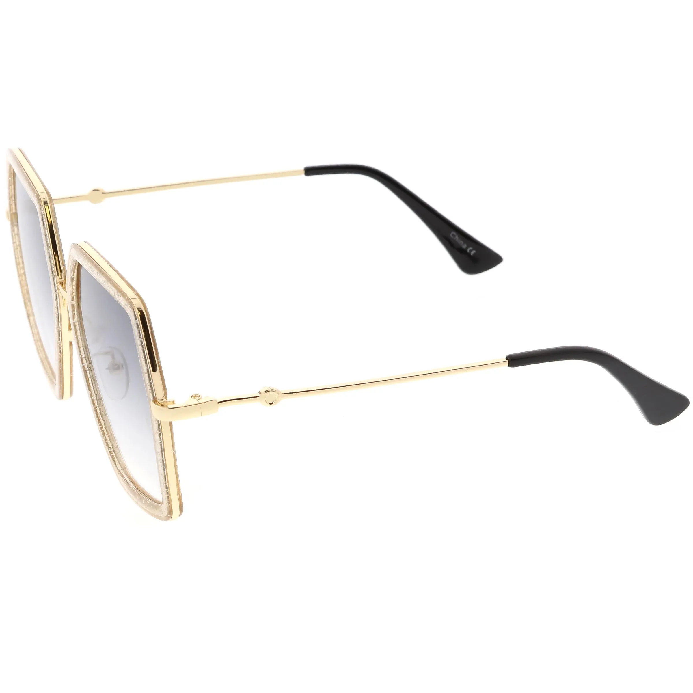 Women's Oversize Metal Fashion Flat Lens Geometric Sunglasses C527