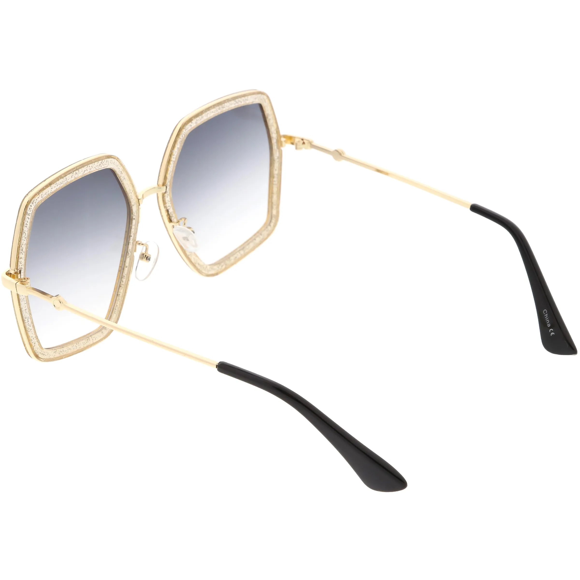 Women's Oversize Metal Fashion Flat Lens Geometric Sunglasses C527