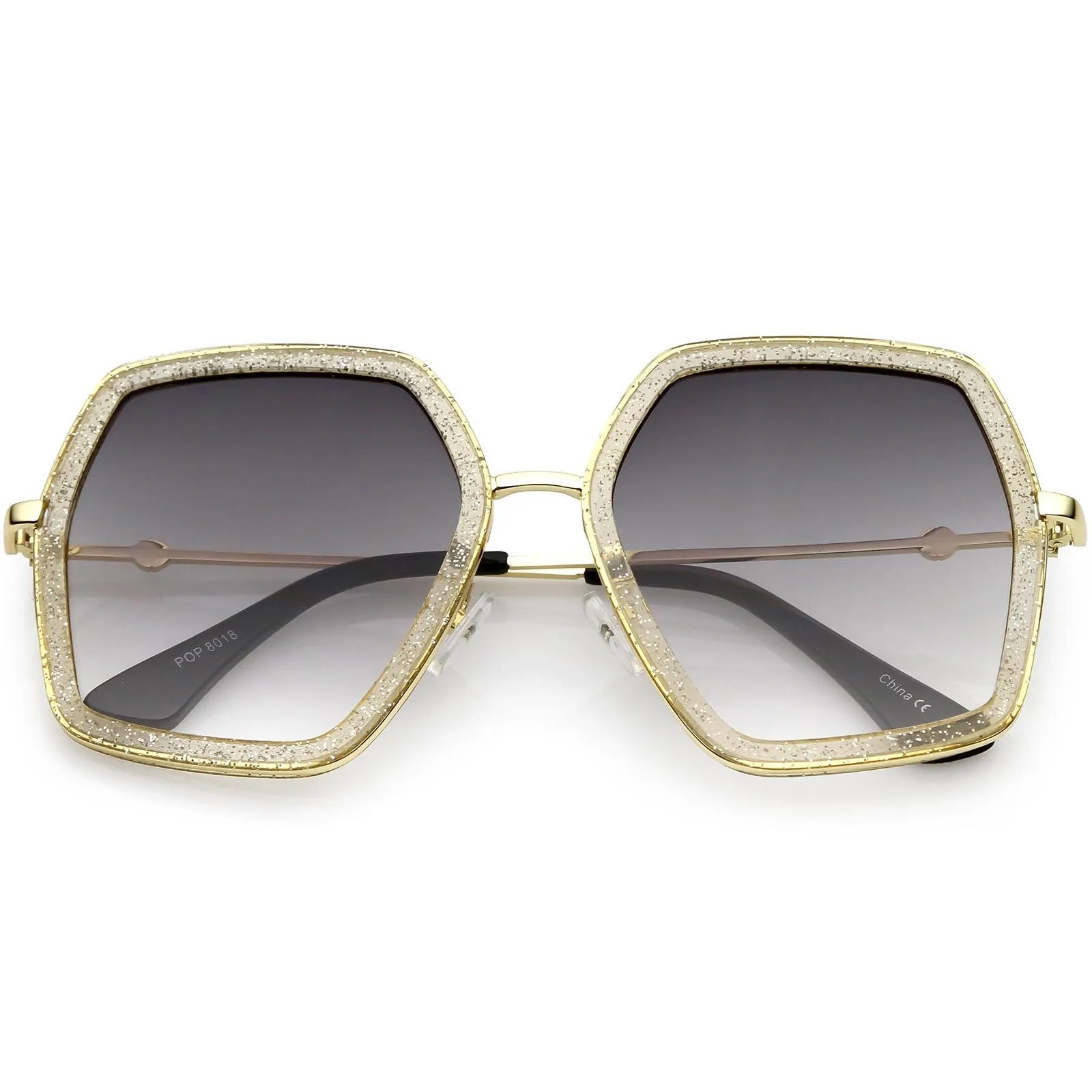 Women's Oversize Metal Fashion Flat Lens Geometric Sunglasses C527