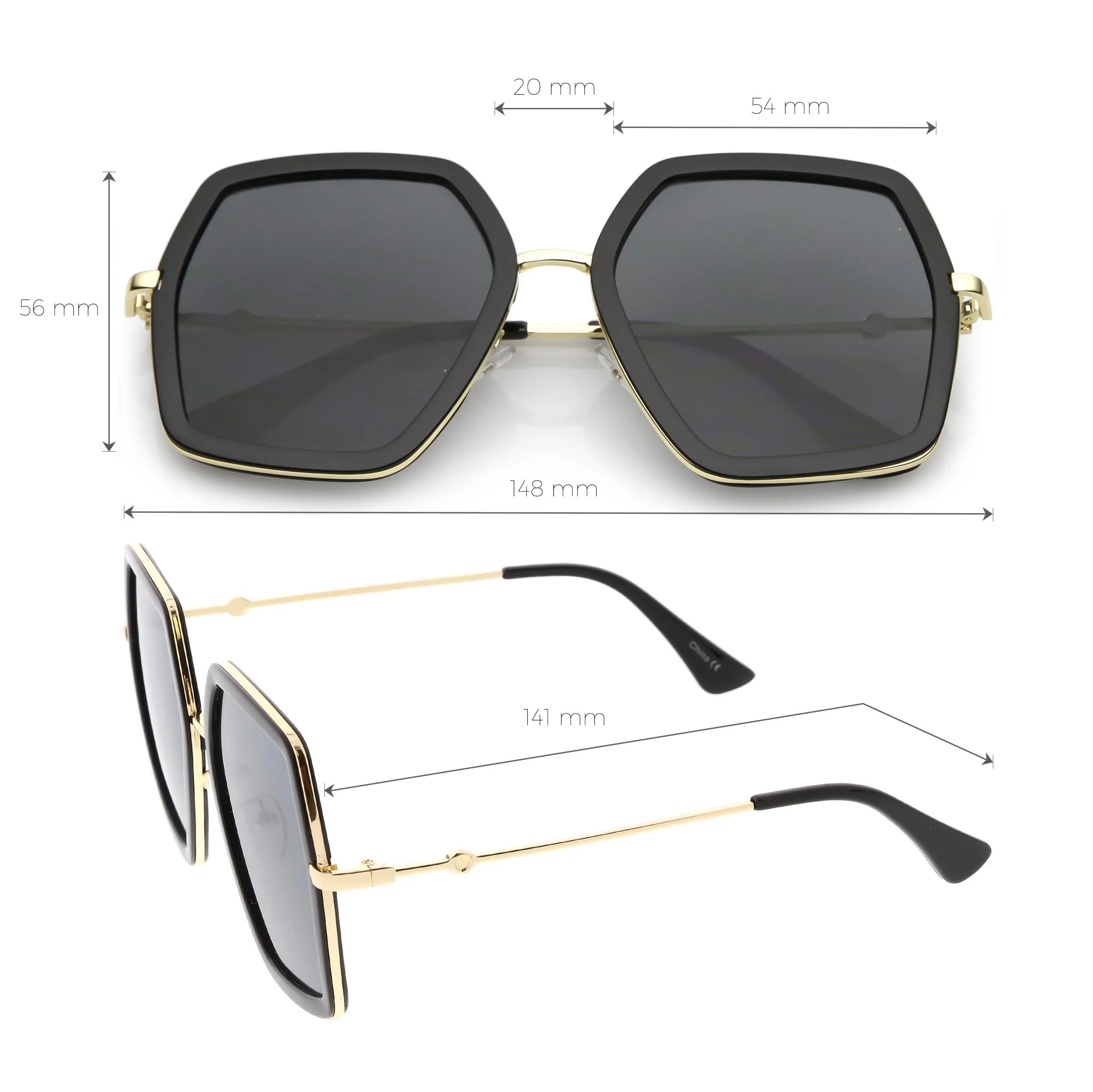 Women's Oversize Metal Fashion Flat Lens Geometric Sunglasses C527