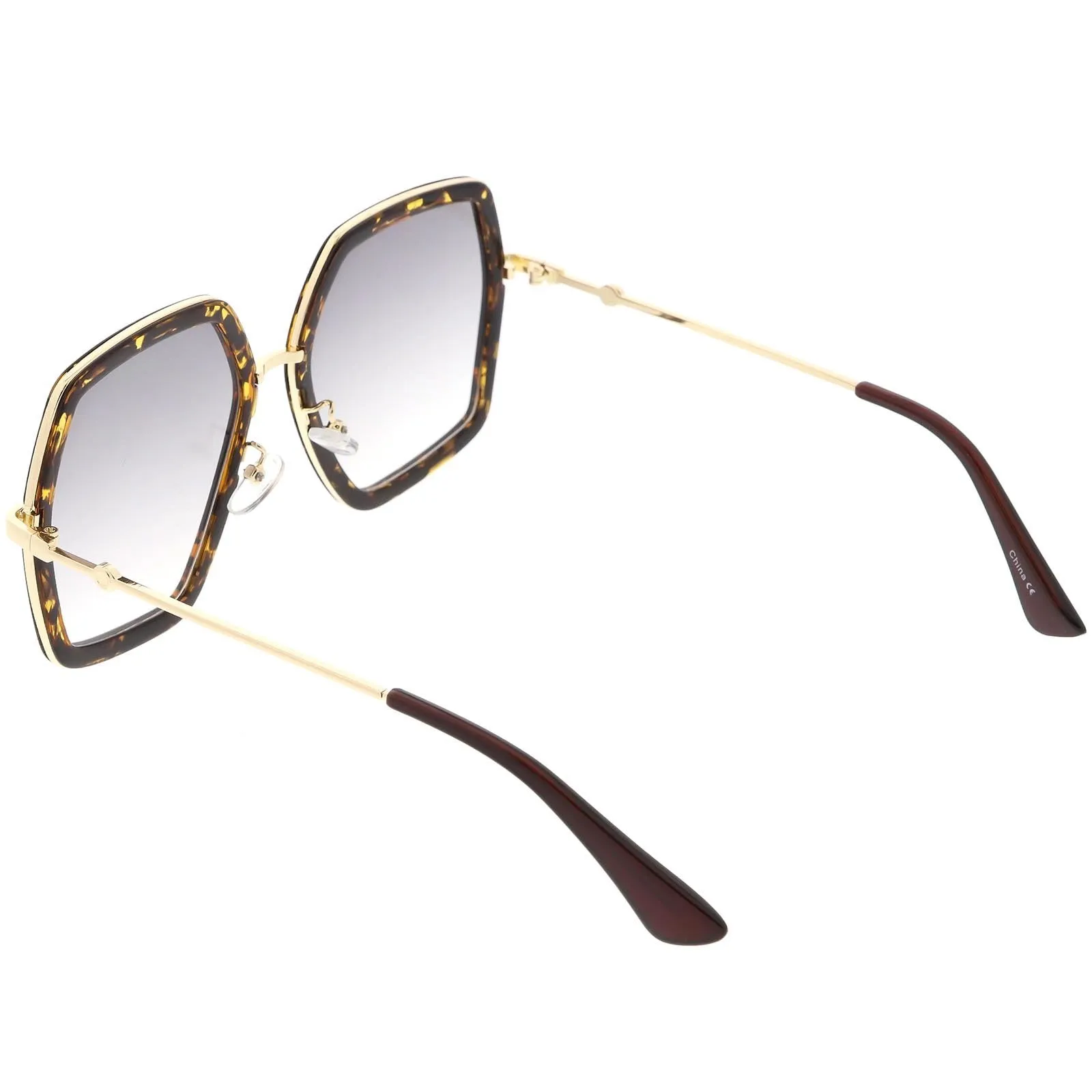 Women's Oversize Metal Fashion Flat Lens Geometric Sunglasses C527