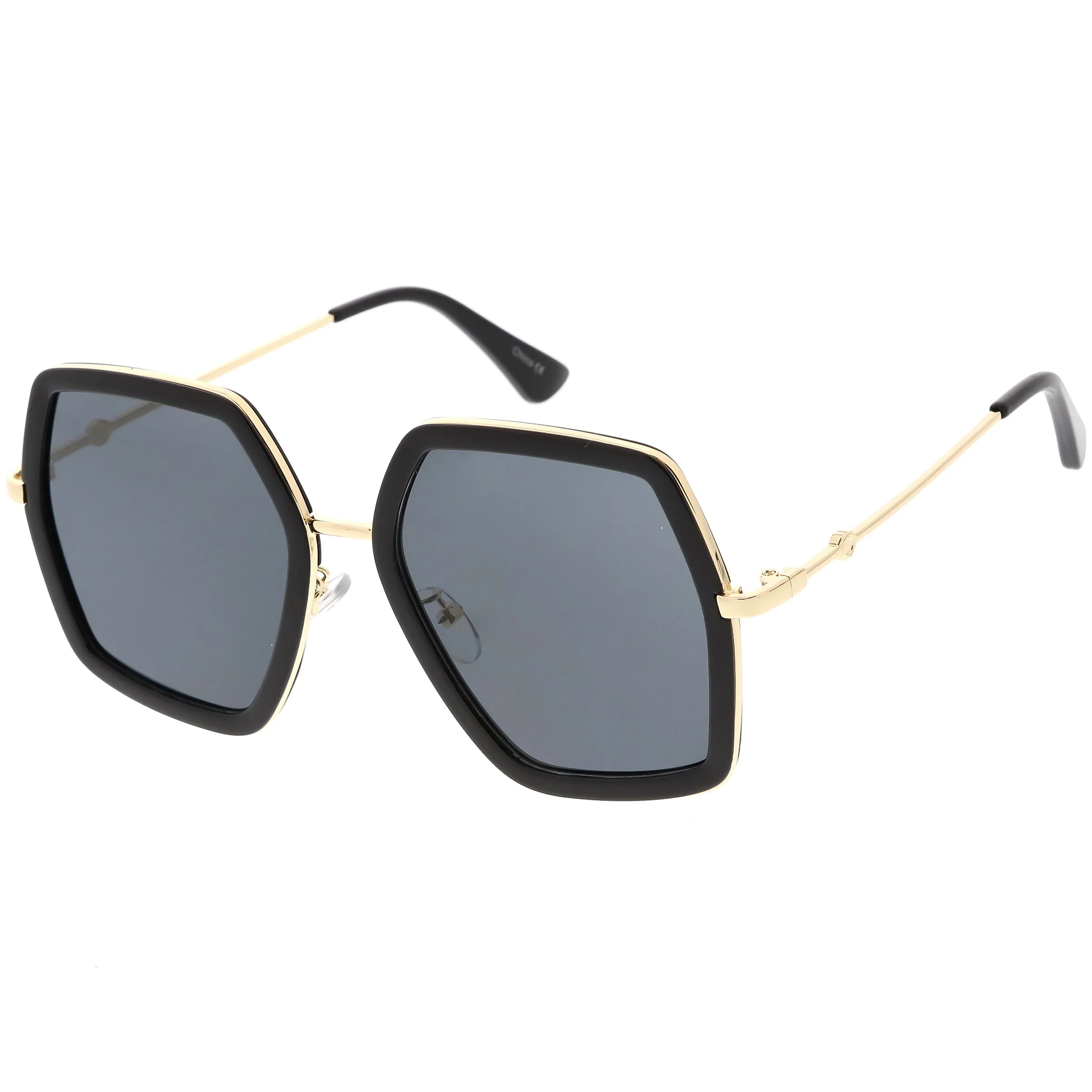 Women's Oversize Metal Fashion Flat Lens Geometric Sunglasses C527