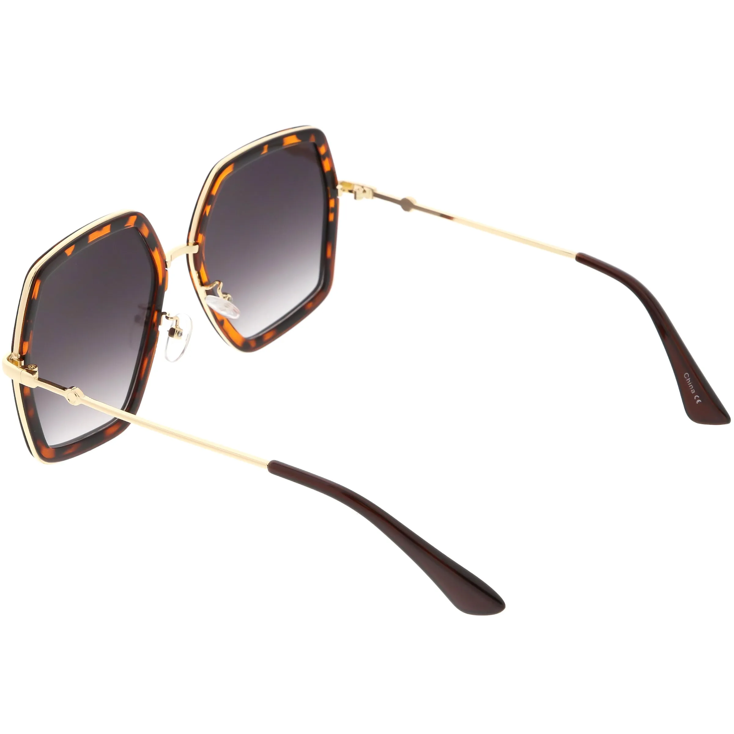 Women's Oversize Metal Fashion Flat Lens Geometric Sunglasses C527