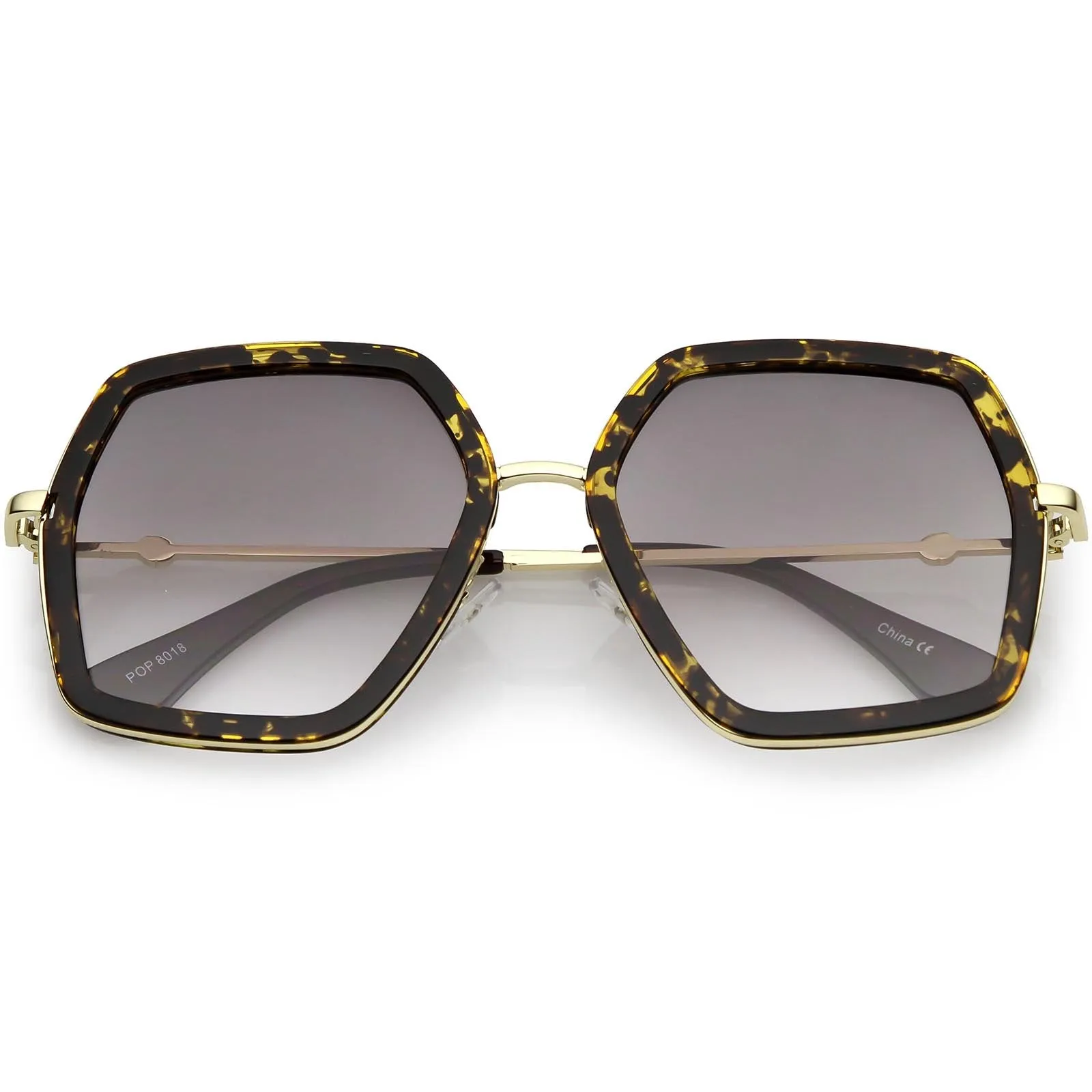 Women's Oversize Metal Fashion Flat Lens Geometric Sunglasses C527